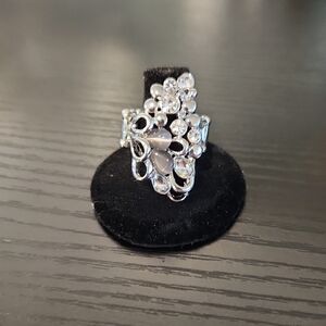 Intricate Silver Filigree Ring with Clear Stones